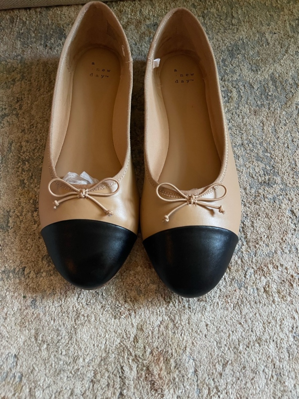 a new day Tan and Black Cap-Toe Bow Ballet Flats